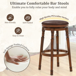 Set of 2 24-Inch Swivel Leather Padded Bar Dining Stools