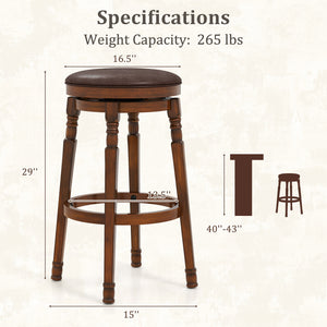 Set of 2 24-Inch Swivel Leather Padded Bar Dining Stools