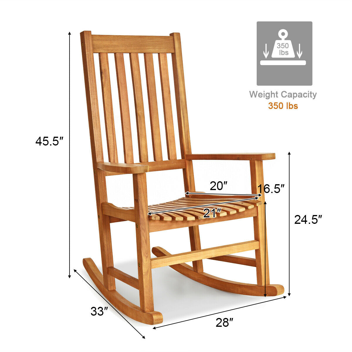 Indoor Outdoor Wooden High Back Rocking Chair-Black