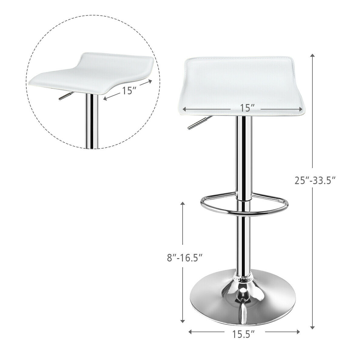 Set of 2 Adjustable PU Leather Backless Bar Stools-Black