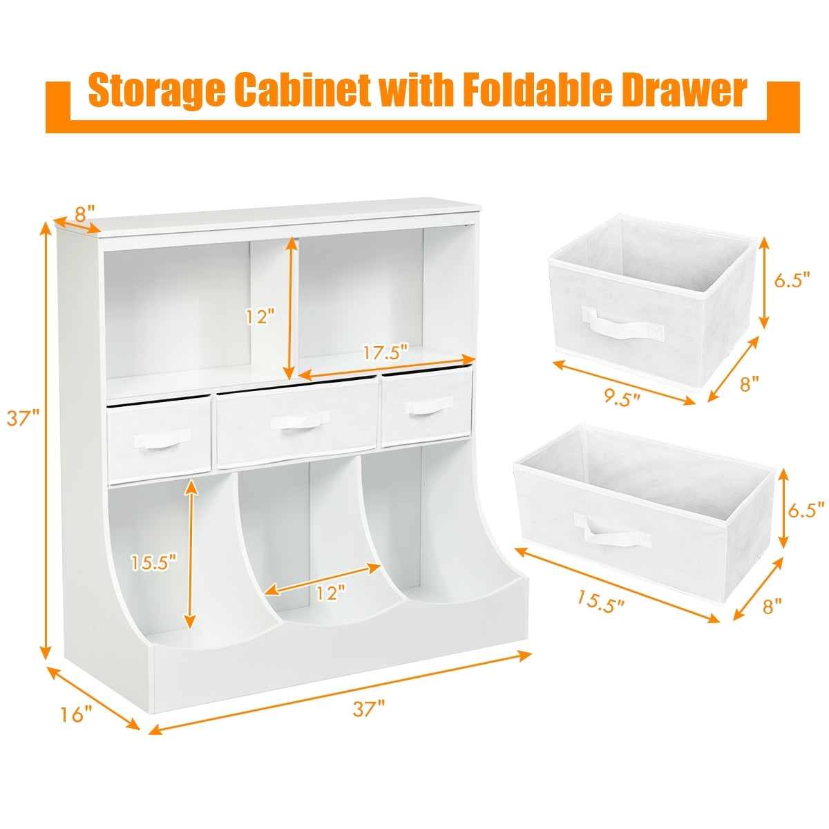 Freestanding Combo Cubby Bin Storage Organizer Unit W/3 Baskets-Brown