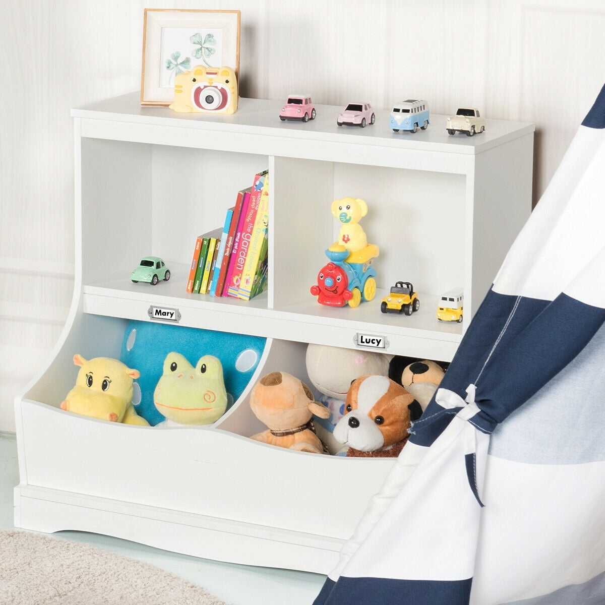Kids Floor Cabinet Multi-Functional Bookcase -Gray