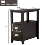 Set of 2 End Table Wooden with 2 Drawer & Shelf Bedside Table-Brown