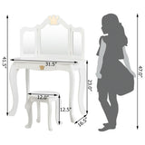 Kids Makeup Dressing Table with Tri-folding Mirror and Stool-Pink