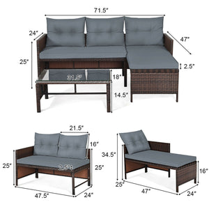 3 Pieces Patio Wicker Rattan Sofa Set-Beige