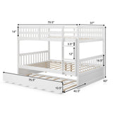 Full over Full Bunk Bed Platform Wood Bed with Ladder-White