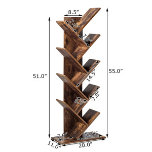 8-Tier Free Standing Tree Bookshelf-Coffee