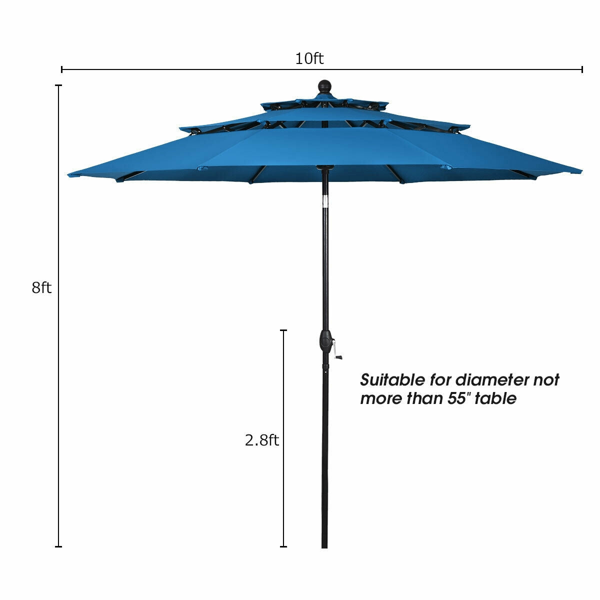 10' 3 Tier Patio Umbrella Aluminum Sunshade Shelter Double Vented without Base-Blue by DirectDeals