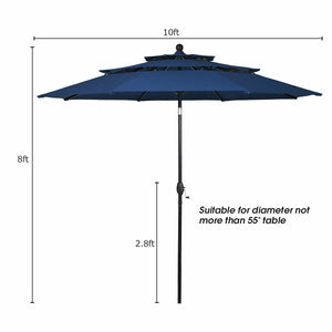 10' 3 Tier Patio Umbrella Aluminum Sunshade Shelter Double Vented without Base-Navy by DirectDeals