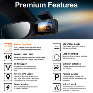 REXING V5C Plus Dash Cam Front 4K & 1080p Cabin Camera w/ Modular Capabilities, WiFi, and GPS