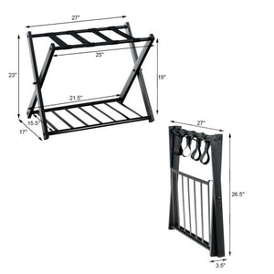 Set of 2 Folding Metal Luggage Rack Suitcase-Black