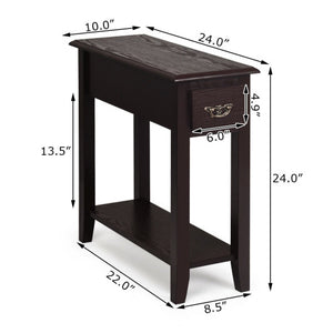 2 Tier End Bedside Sofa Side Table Narrow Nightstand-Espresso