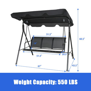 3 Person Steel Frame Patio Swing with Polyester Angle and Adjustable Canopy-Brown
