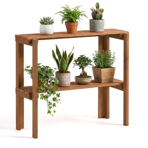 2/3-Tier Folding Wooden Storage Shelves for Entryway and Garden-2-Tier