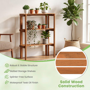 2/3-Tier Folding Wooden Storage Shelves for Entryway and Garden-3-Tier
