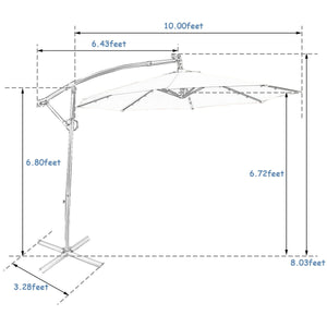 10 ft 360 ° Rotation Solar Powered LED Patio Offset Umbrella without Weight Base-Beige