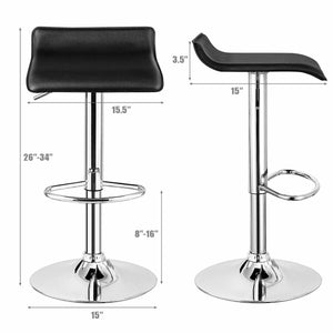 Set of 2 Adjustable PU Leather Backless Bar Stools-Black