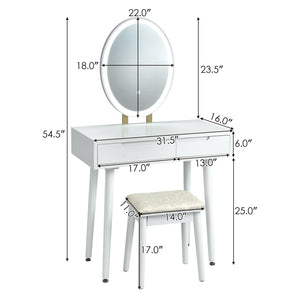 Touch Screen Vanity Makeup Table Stool Set with Lighted Mirror-White