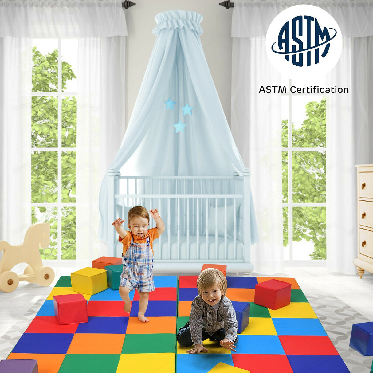 58 Inch Toddler Foam Play Mat Baby Folding Activity Floor Mat-Light Blue