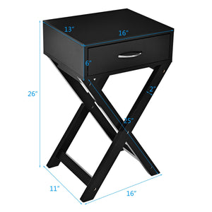 Design Sofa Side Table with X-Shape Drawer for Living Room Bedroom-White