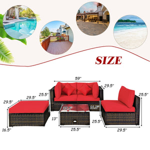 5 Pieces Outdoor Patio Rattan Furniture Set With Cushions-Beige