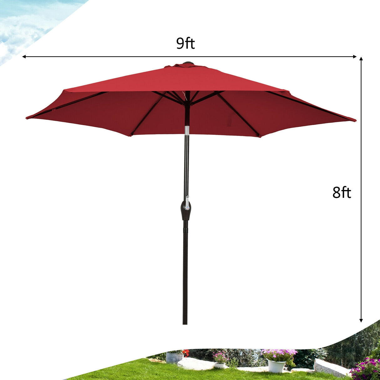 9 ft Patio Outdoor Umbrella with Crank-Orange