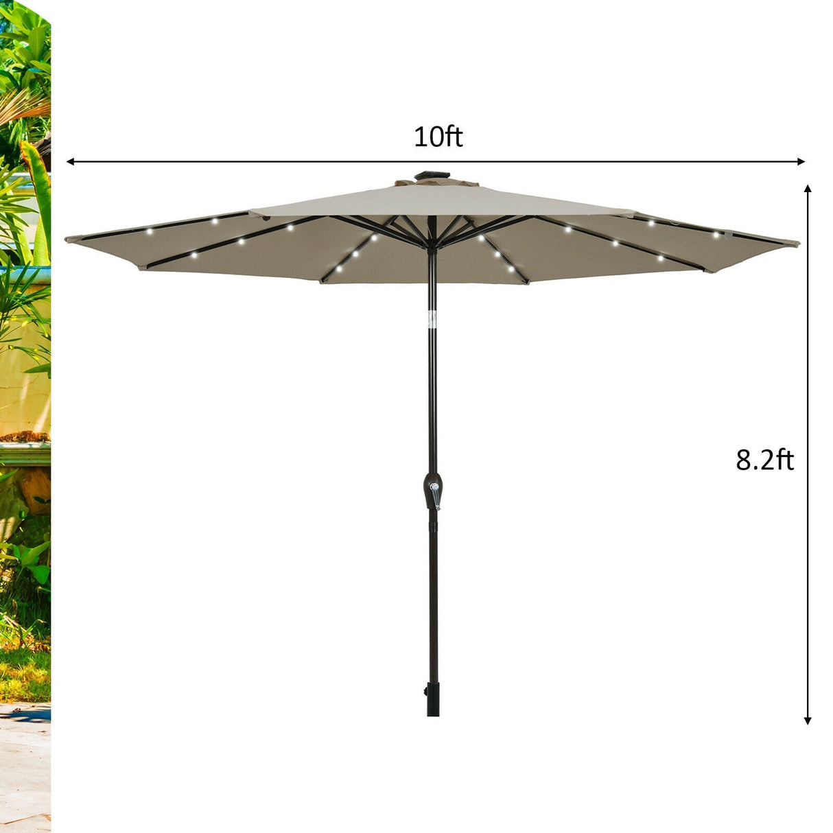 10' Solar LED Lighted Patio Market Umbrella Shade Tilt Adjustment Crank-Tan by DirectDeals