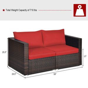 2PCS Patio Rattan Sectional Conversation Sofa Set-Navy