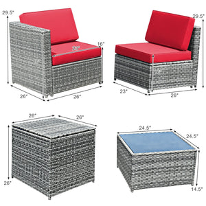 8 Pieces Wicker Sofa Rattan Dining Set Patio Furniture with Storage Table-Gray