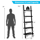 5-Tier Wall-leaning Ladder Shelf  Display Rack for Plants and Books-White