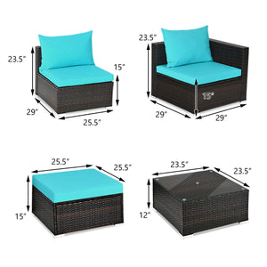 5 Pieces Patio Rattan Sectional Furniture Set with Cushions and Coffee Table -Navy