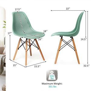 4 Pieces Modern Plastic Hollow Chair Set with Wood Leg-Black