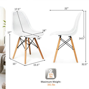 4 Pieces Modern Plastic Hollow Chair Set with Wood Leg-Black