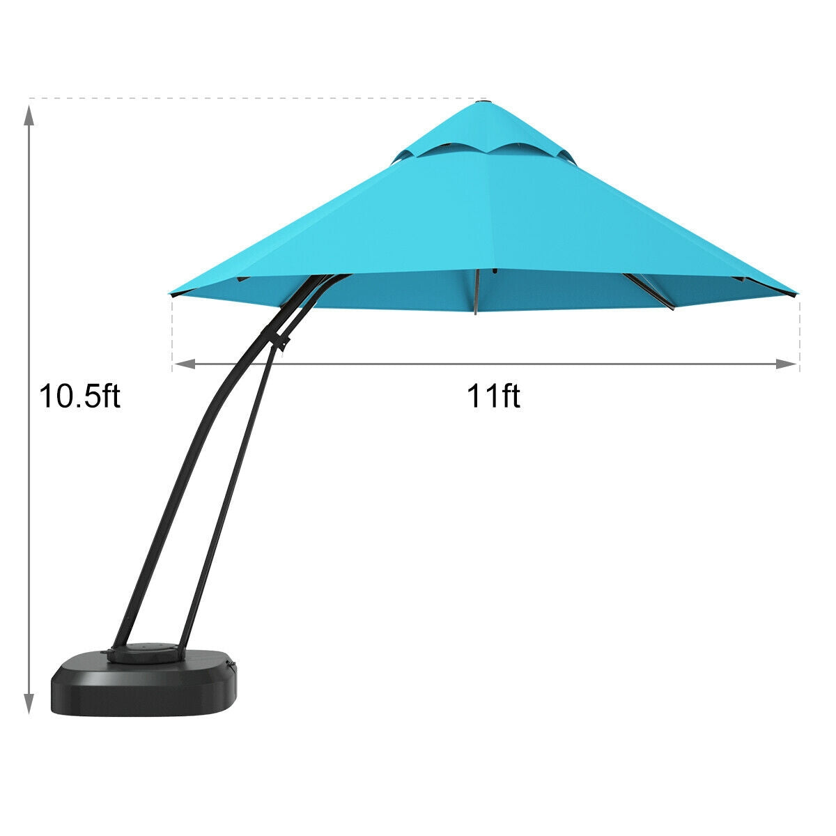 11 Feet Outdoor Cantilever Hanging Umbrella with Base and Wheels-Tan