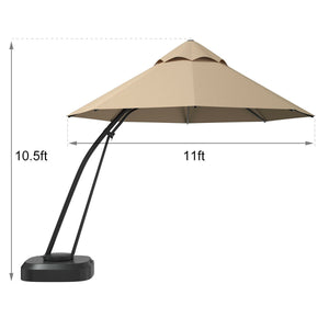 11 Feet Outdoor Cantilever Hanging Umbrella with Base and Wheels-Tan