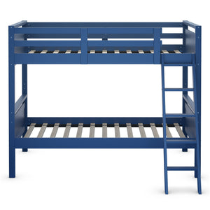 Twin Over Twin Bunk Bed Convertible 2 Individual Beds Wooden -Navy
