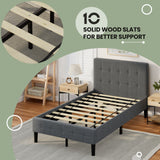 Platform Bed with Button Tufted Headboard-Gray