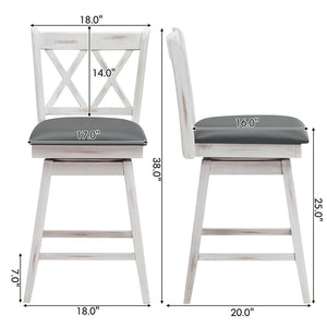 2 Pieces 24 Inch Swivel Counter Height Barstool Set with Rubber Wood Legs-Black