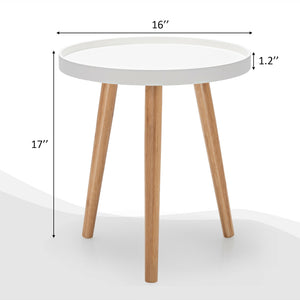 Round Side Sofa Coffee Table with Wooden Tray