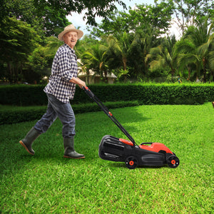 13 Inch Electric Push Lawn Corded Mower with Grass Bag-Green