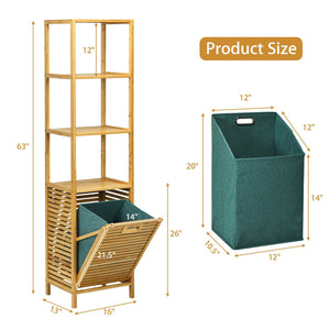 Bamboo Tower Hamper Organizer with 3-Tier Storage Shelves-Natural by DirectDeals