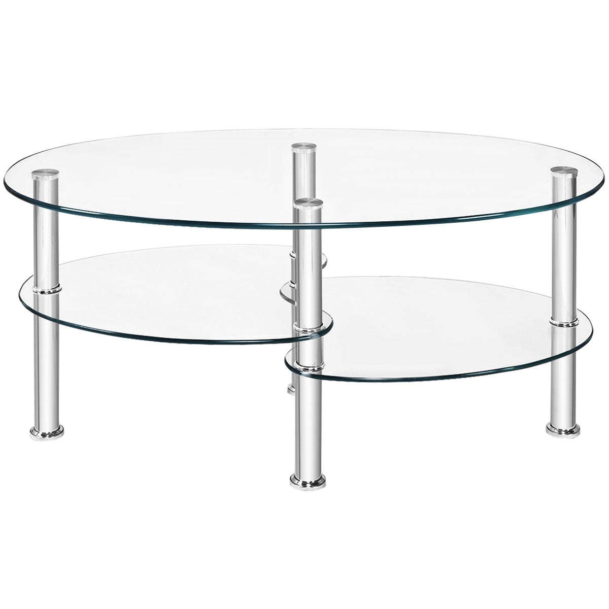 Tempered Glass Oval Side Coffee Table-Black