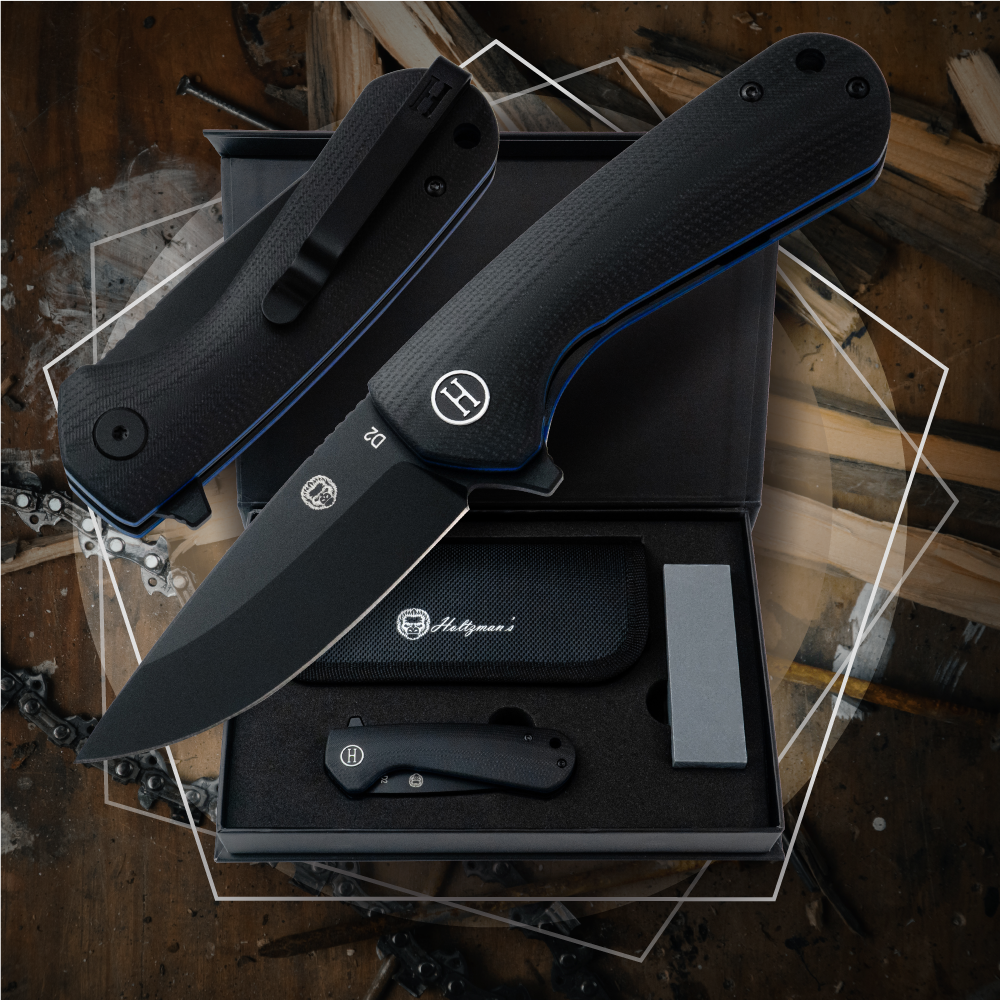 The Peasant Folding Pocket Knife Giftset for Men and Women (Black and Blue)
