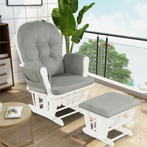 Wood Glider and Ottoman Set with Padded Armrests and Detachable Cushion-Brown