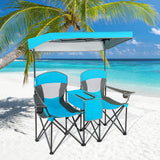 Patented Portable Folding Camping Canopy Chairs with Cup Holder-Blue