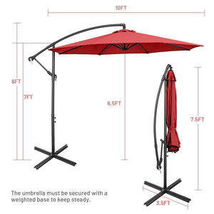 10 Feet Offset Umbrella with 8 Ribs Cantilever and Cross Base-Red by DirectDeals