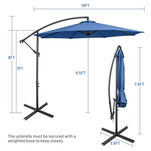 10 Feet Offset Umbrella with 8 Ribs Cantilever and Cross Base-Blue by DirectDeals