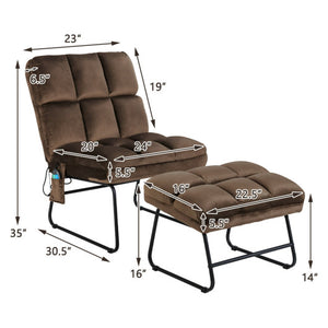 Velvet Massage Recliners with Ottoman Remote Control and Side Pocket-Brown