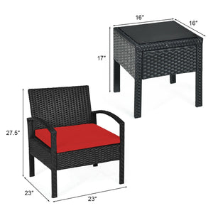 3 Pieces Outdoor Rattan Patio Conversation Set with Seat Cushions-White