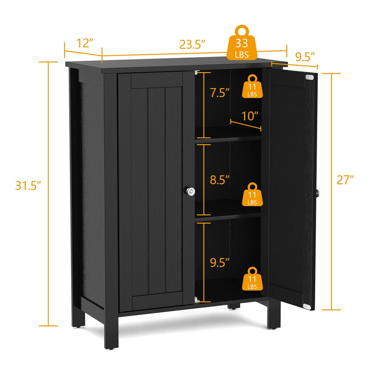 2-Door Bathroom Floor Storage Cabinet with Adjustable Shelf
